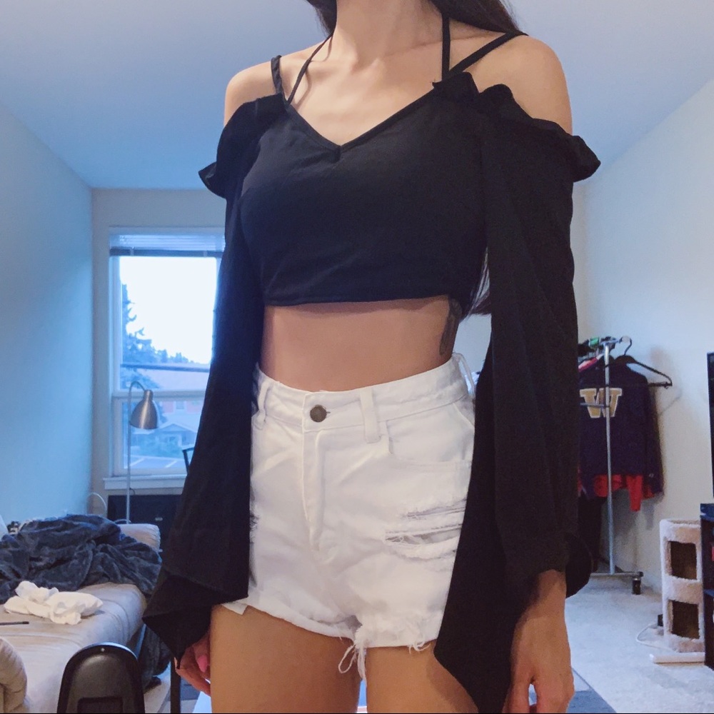 Black crop top with bell sleeves